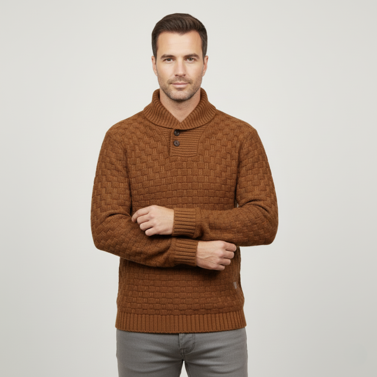 Axel | Men's Chunky Knit Sweater Navy Turtleneck Button