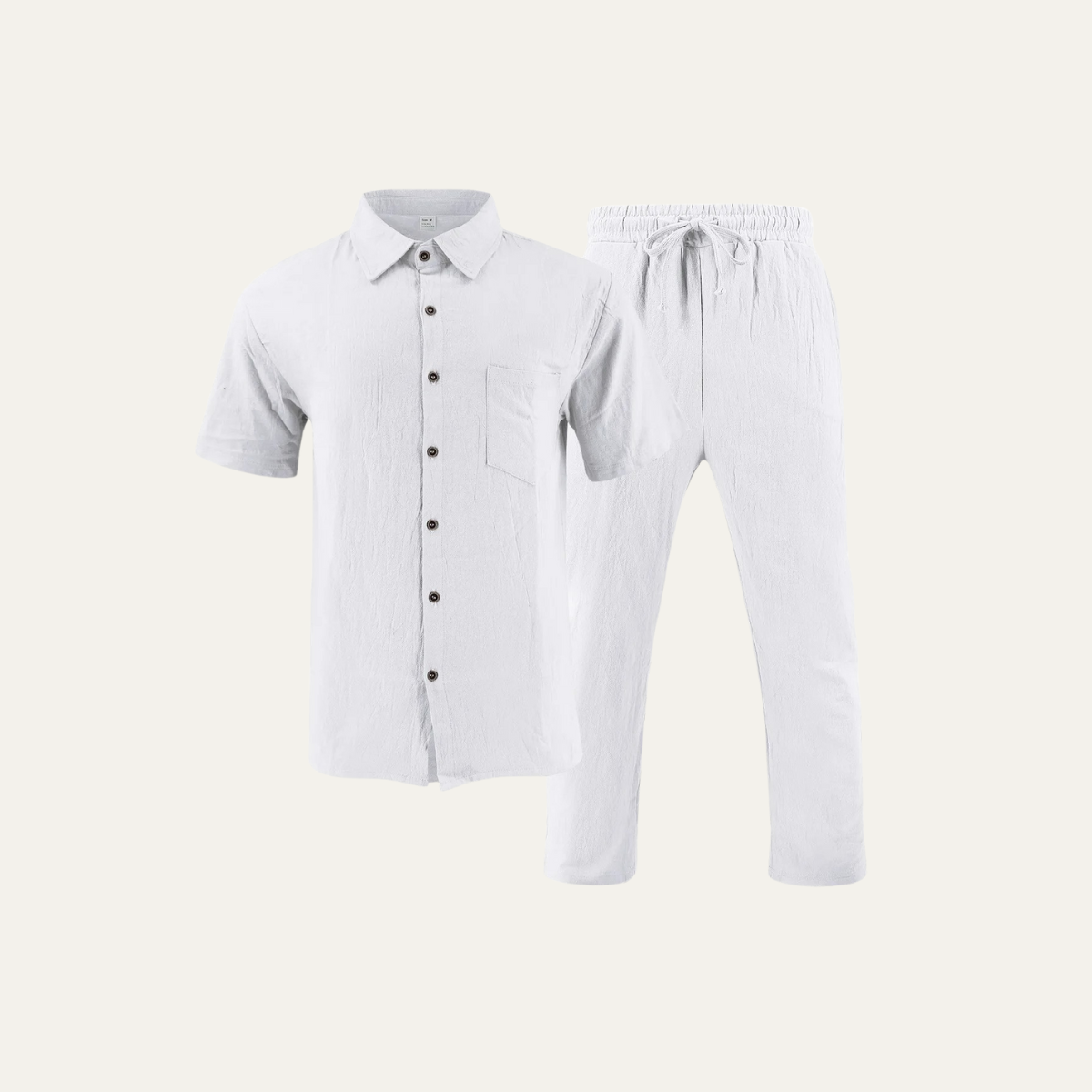 Odin | Men's Linen Set Cream Short Sleeve Shirt Drawstring Pants