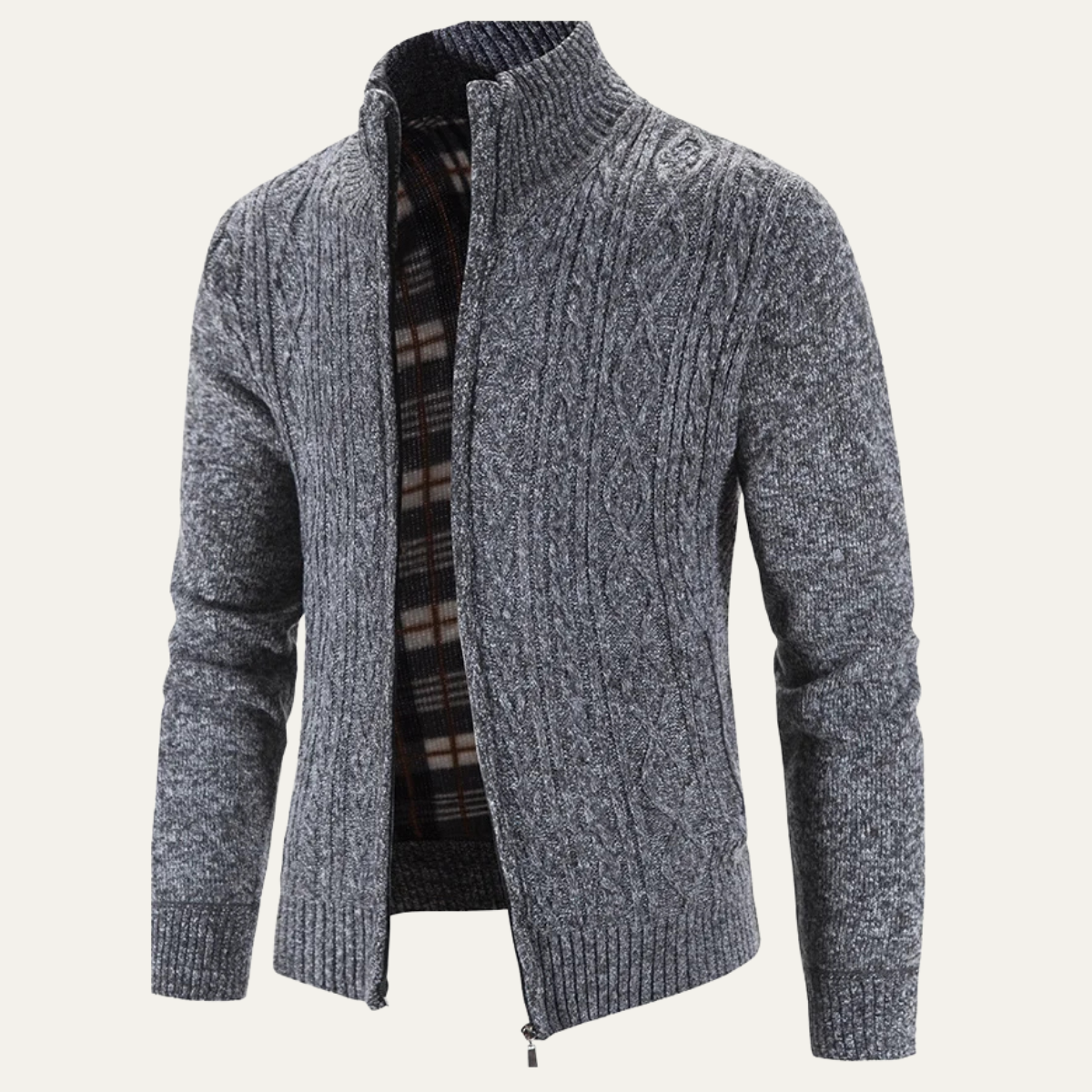 Bram | Men's Cable Knit Cardigan Gray Zip Up