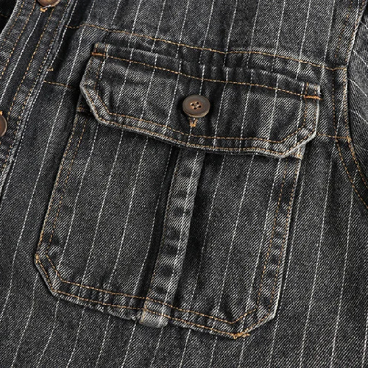 Max | Men's Vintage Pinstripe Denim Jacket Dark Gray