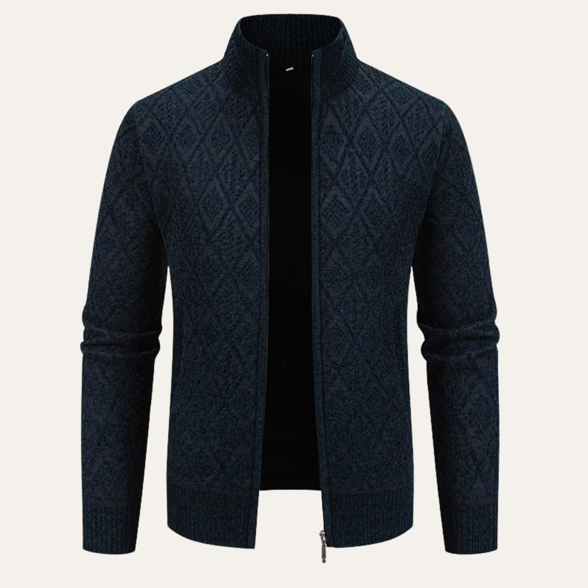 Ezra | Men's Smart Casual Diamond Patterned Cardigan Cream