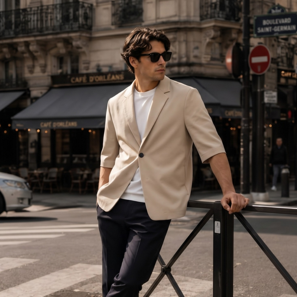 Dama Washington Rhys men's relaxed tailored blazer beige short sleeve - view 6