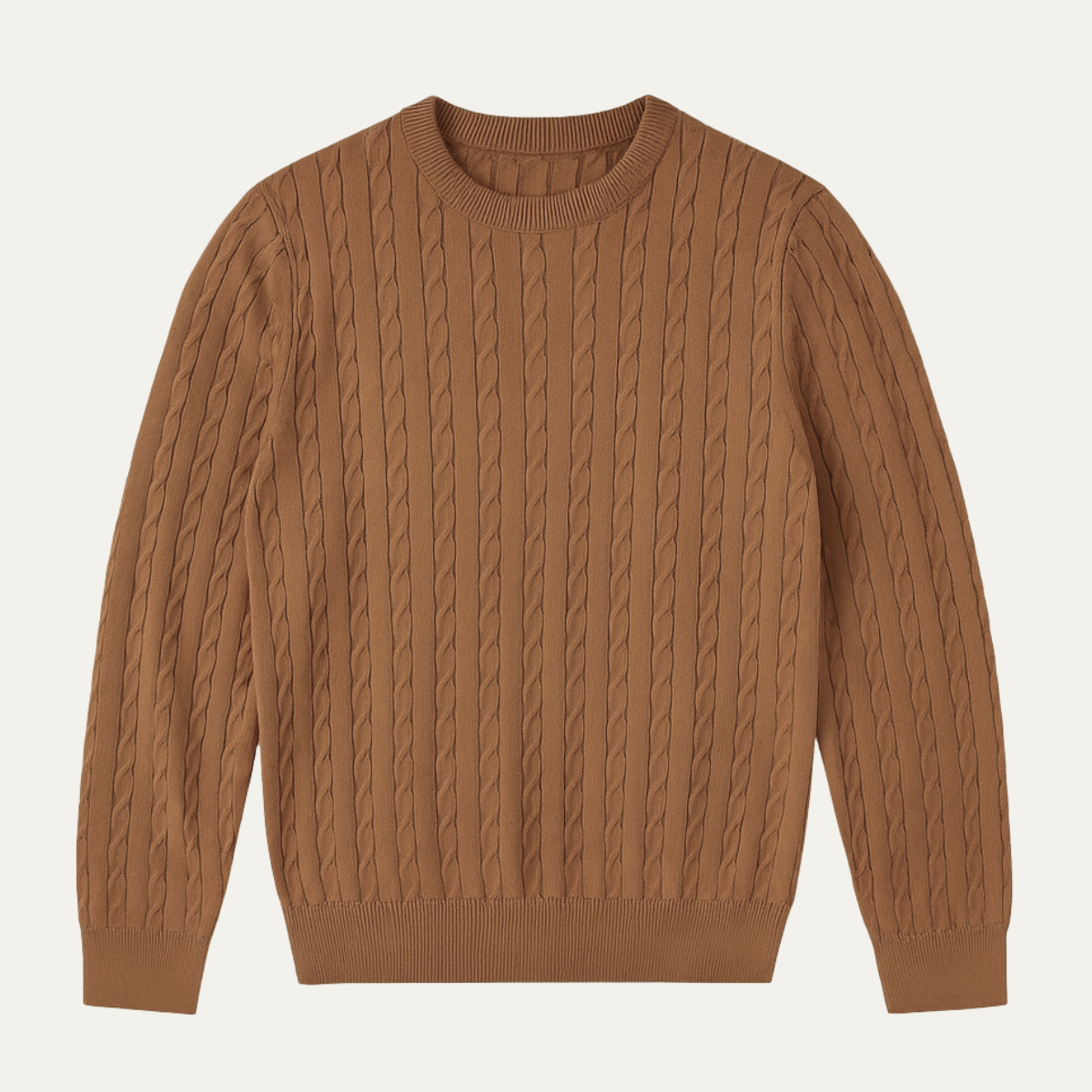 Axel | Men's Cable Knit Sweater Camel Crew Neck