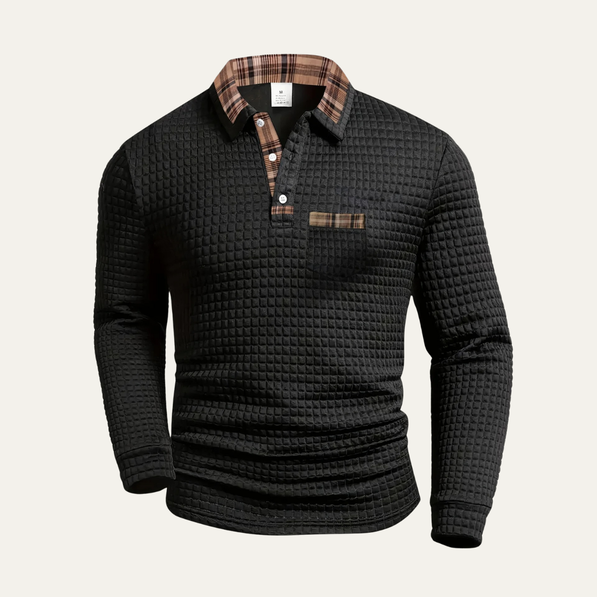 Beau | Men's Waffle Knit Polo Sweater Gray Plaid Collar