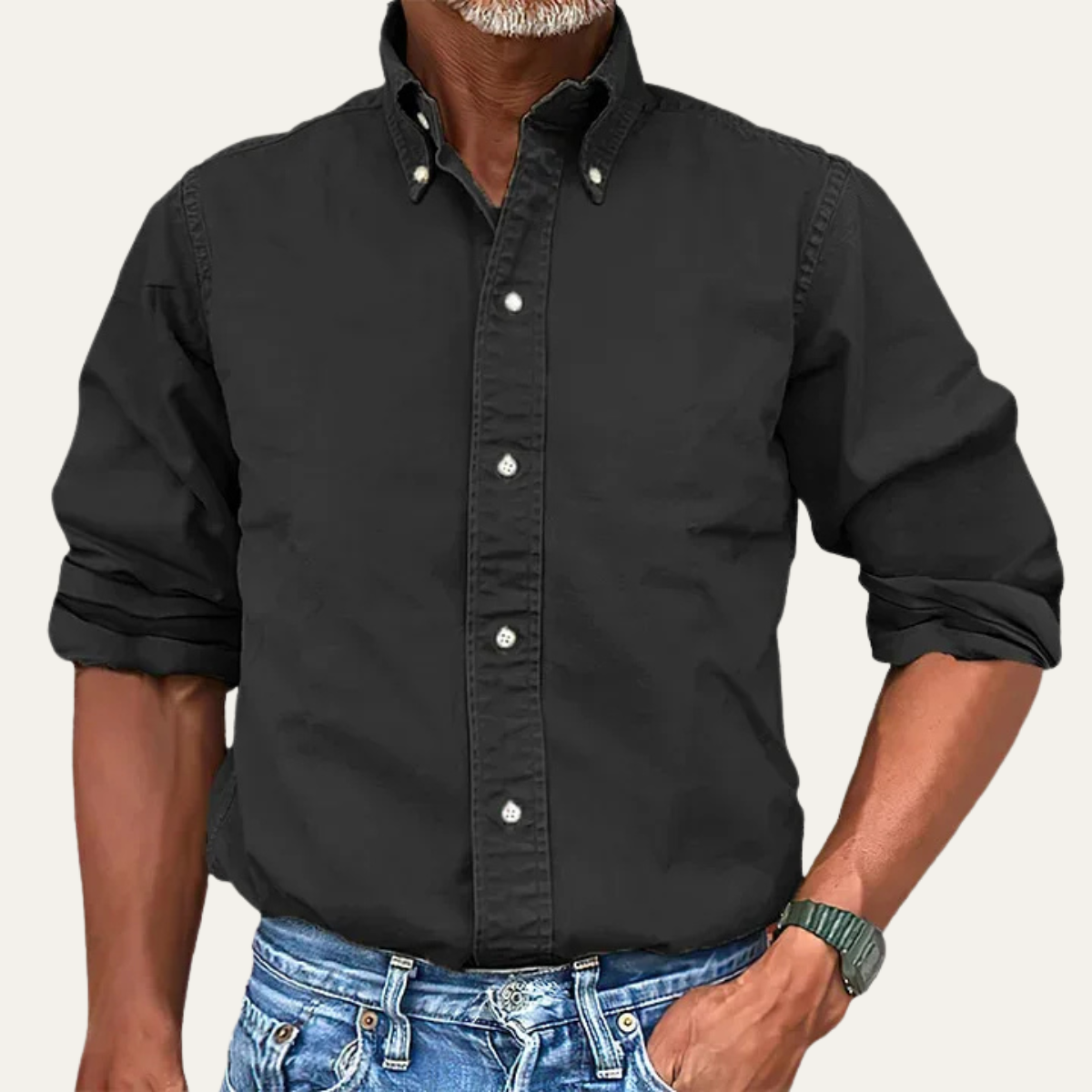 Axel | Men's Button Up Shirt Black Long Sleeve Cotton