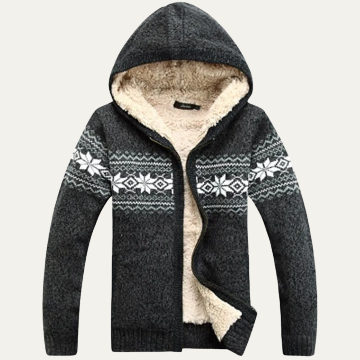 Ash | Men's Cream Fair Isle Zip Up Hoodie Sherpa Lined