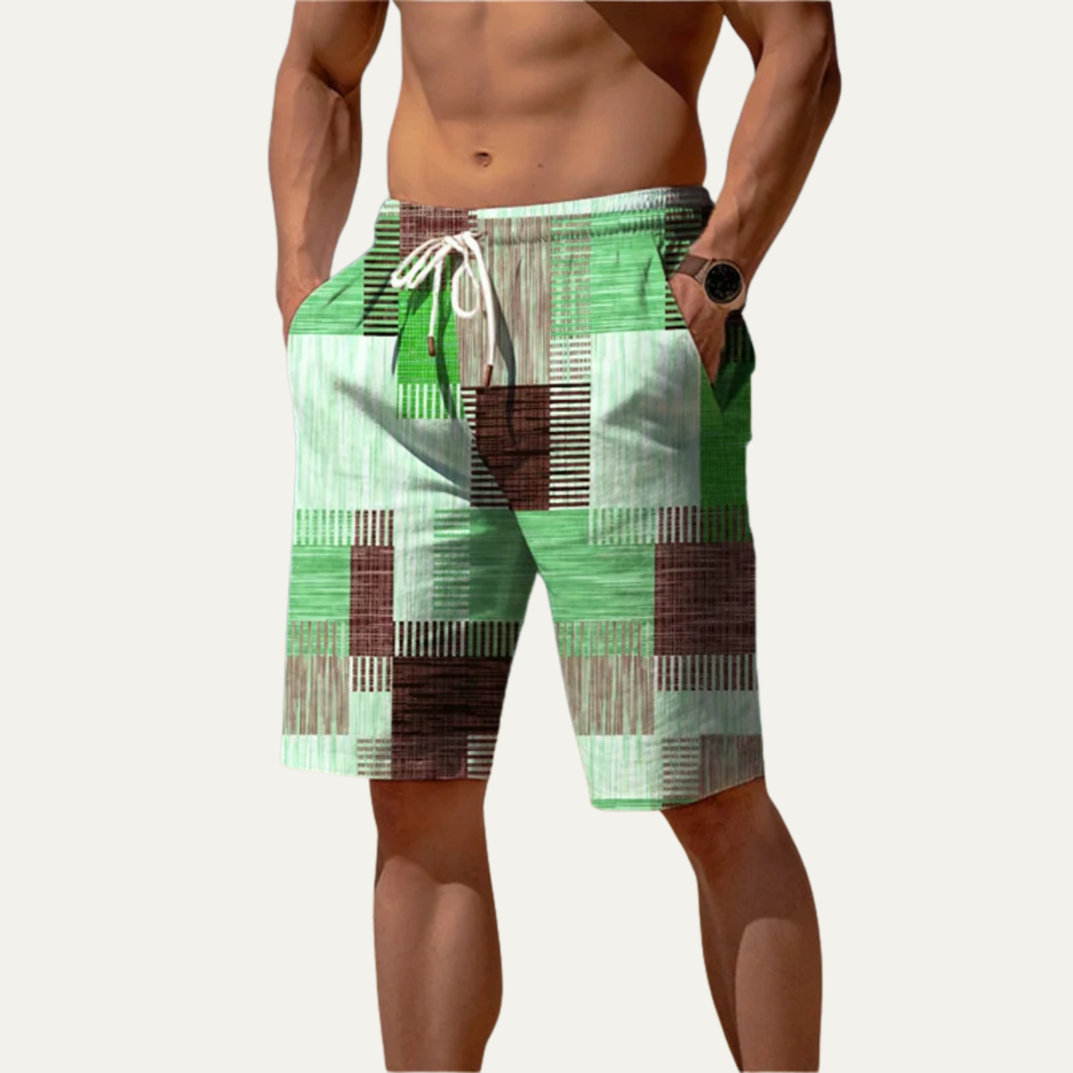 Beau | Men's Casual Board Shorts Yellow Purple Plaid