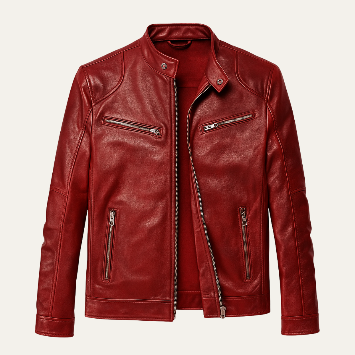 Beau | Men's Leather Jacket Burgundy Zip Up