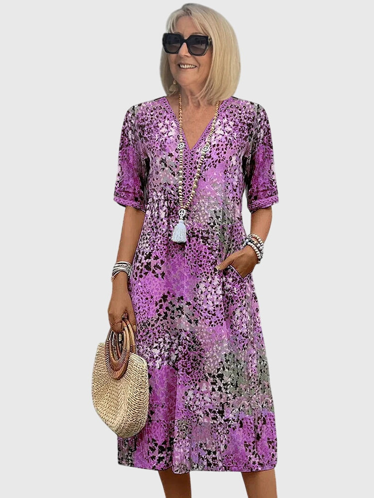 Wren | Women's Floral Midi Dress V Neck Three Quarter Sleeve
