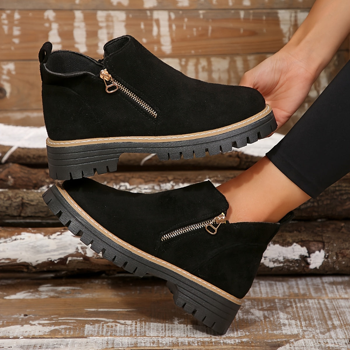 Nina | Women's Leopard Print Ankle Boots Black Lug Sole