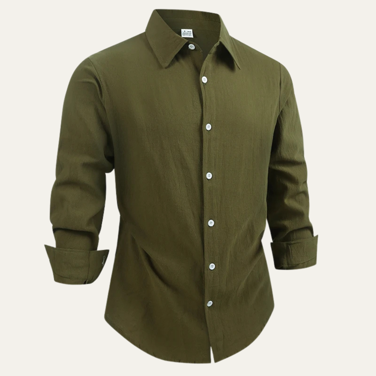 Bram | Men's Button Up Shirt Olive Long Sleeve Linen Cotton