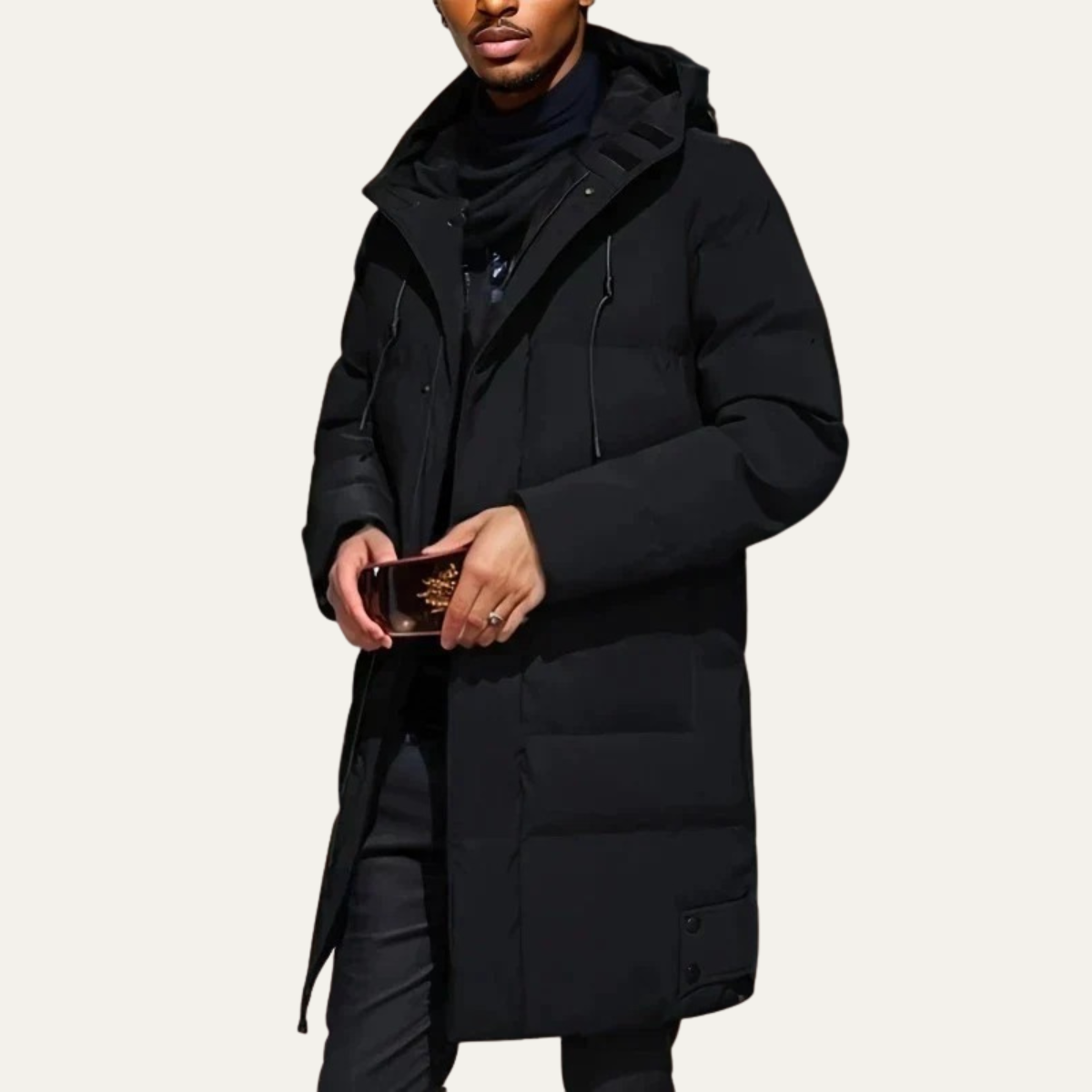 Axel | Men's Long Puffer Jacket Black Hooded Winter Coat