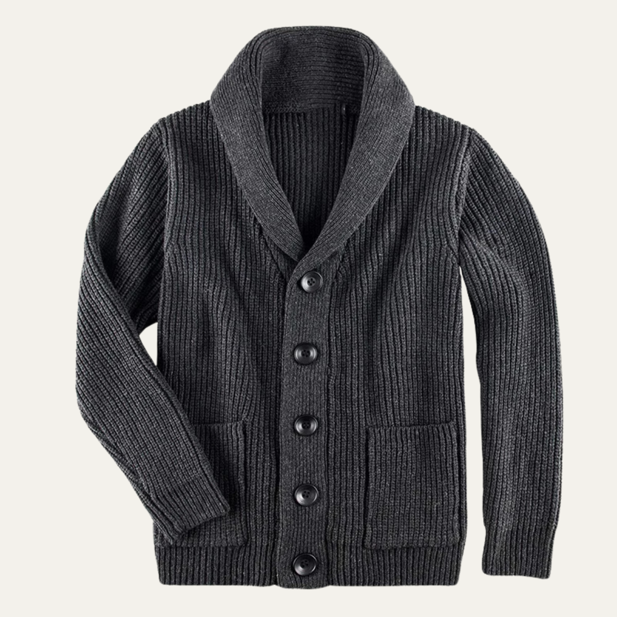 Wyatt | Men's Shawl Collar Cardigan Charcoal Gray Ribbed Knit