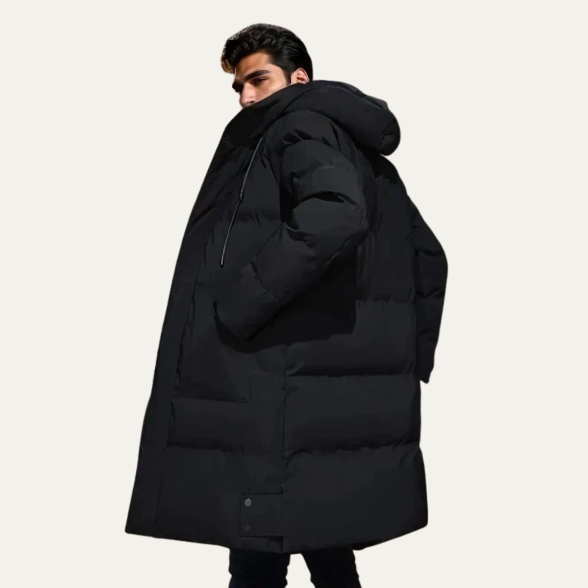 Axel | Men's Long Puffer Jacket Black Hooded Winter Coat