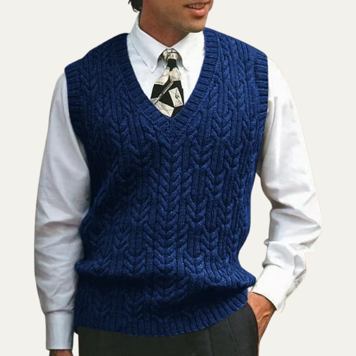 Axel | Men's Cable Knit Sweater Vest Charcoal V Neck