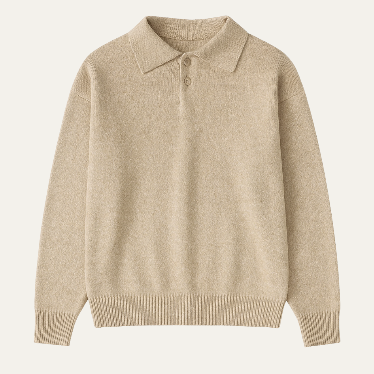 Beau | Men's Crew Neck Polo Sweater Cream Cashmere Long Sleeve