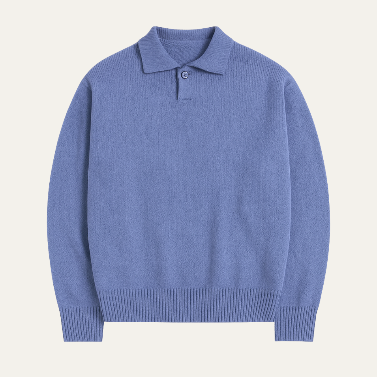 Beau | Men's Crew Neck Polo Sweater Cream Cashmere Long Sleeve