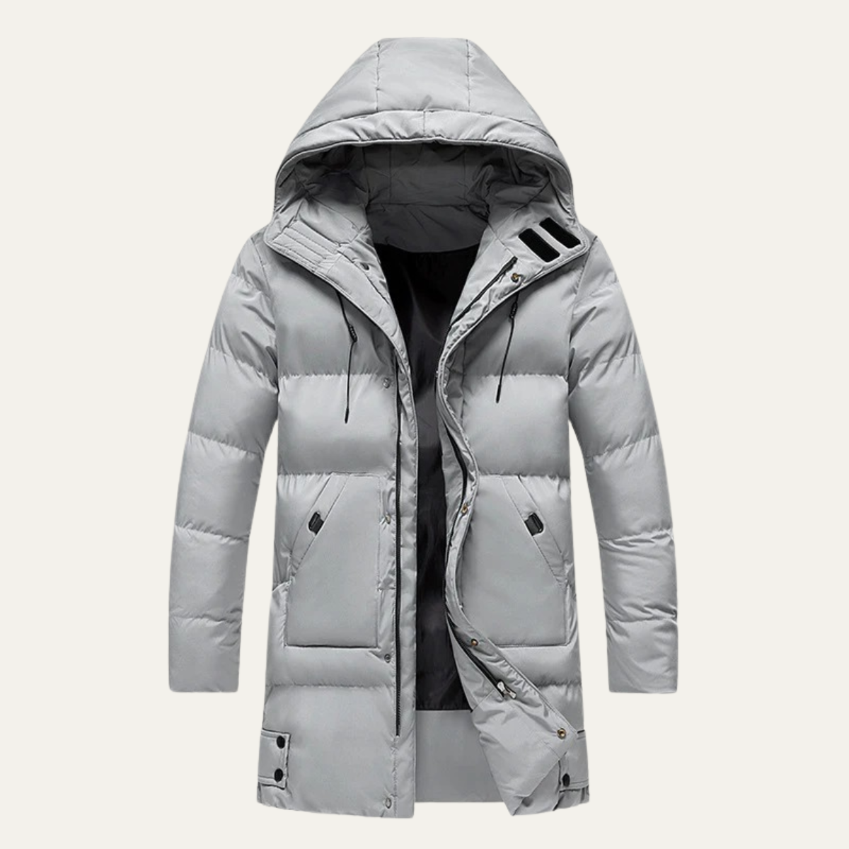 Axel | Men's Long Puffer Jacket Black Hooded Winter Coat