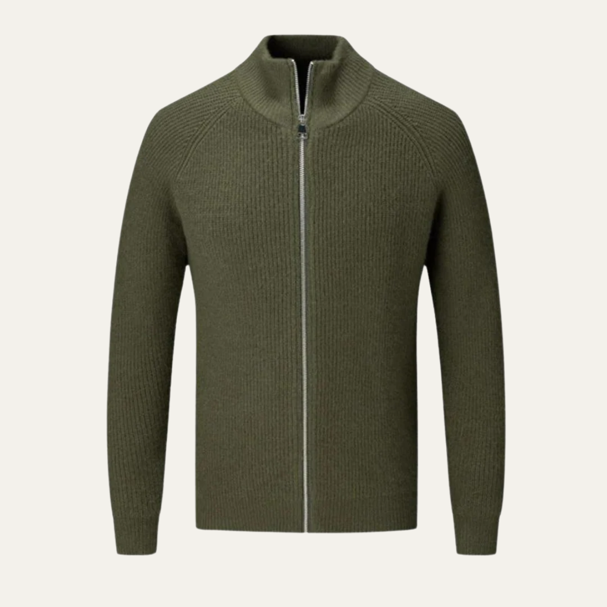 Kai | Men's Ribbed Quarter Zip Cardigan Olive Green
