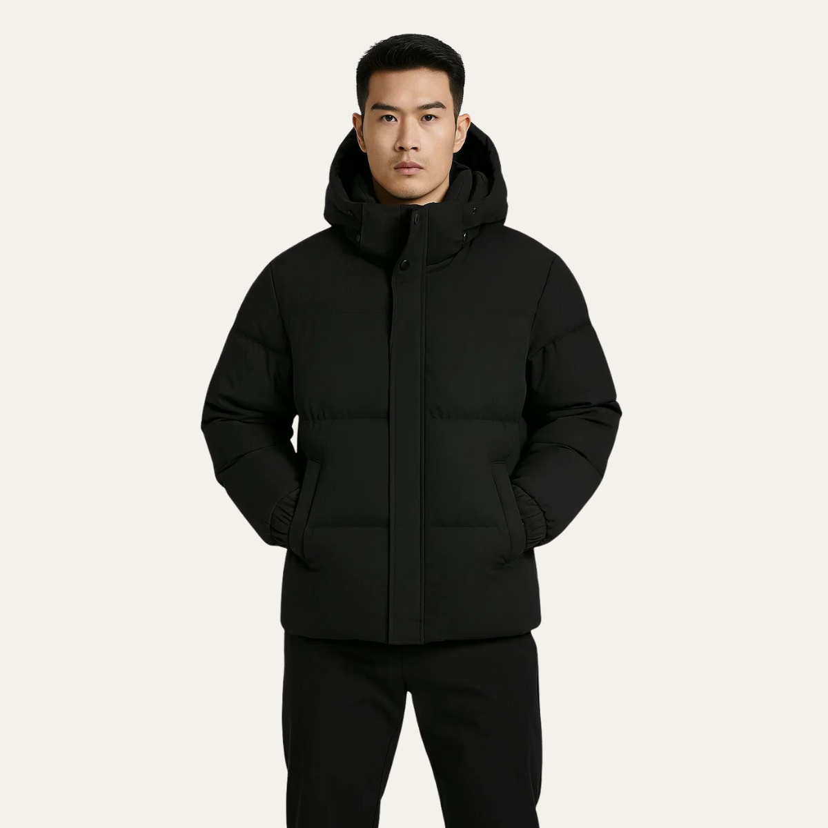 Bram | Men's Puffer Jacket Black Hooded Quilted