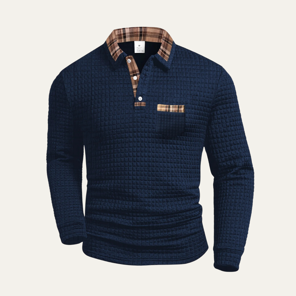 Beau | Men's Waffle Knit Polo Sweater Gray Plaid Collar