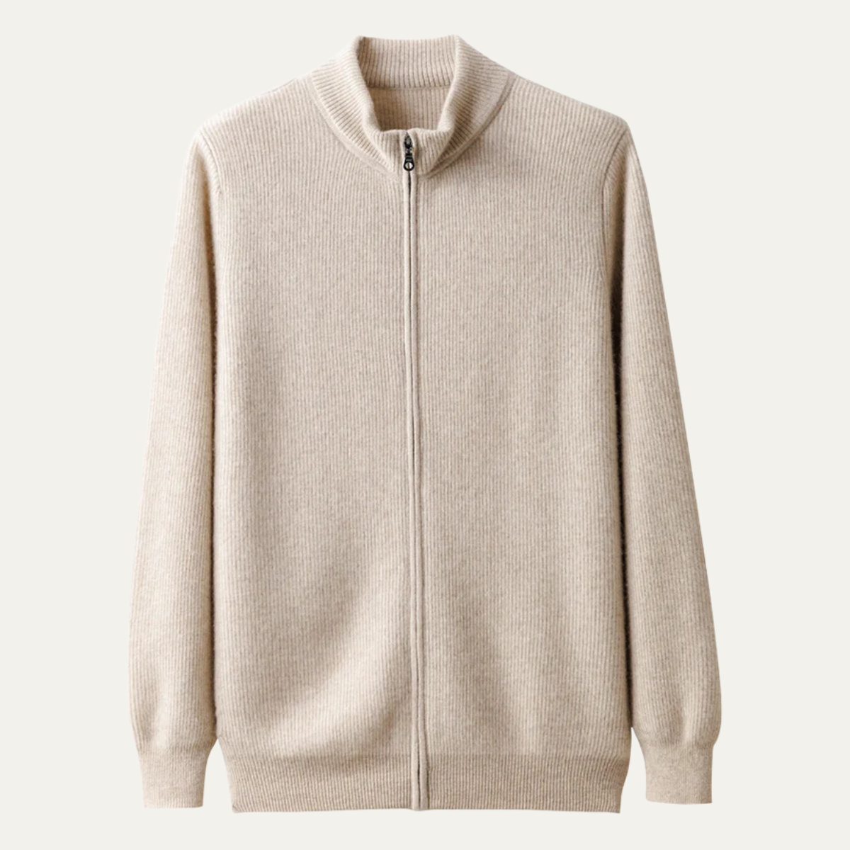 Mira | Men's Zip Up Cardigan Cream Ribbed Knit
