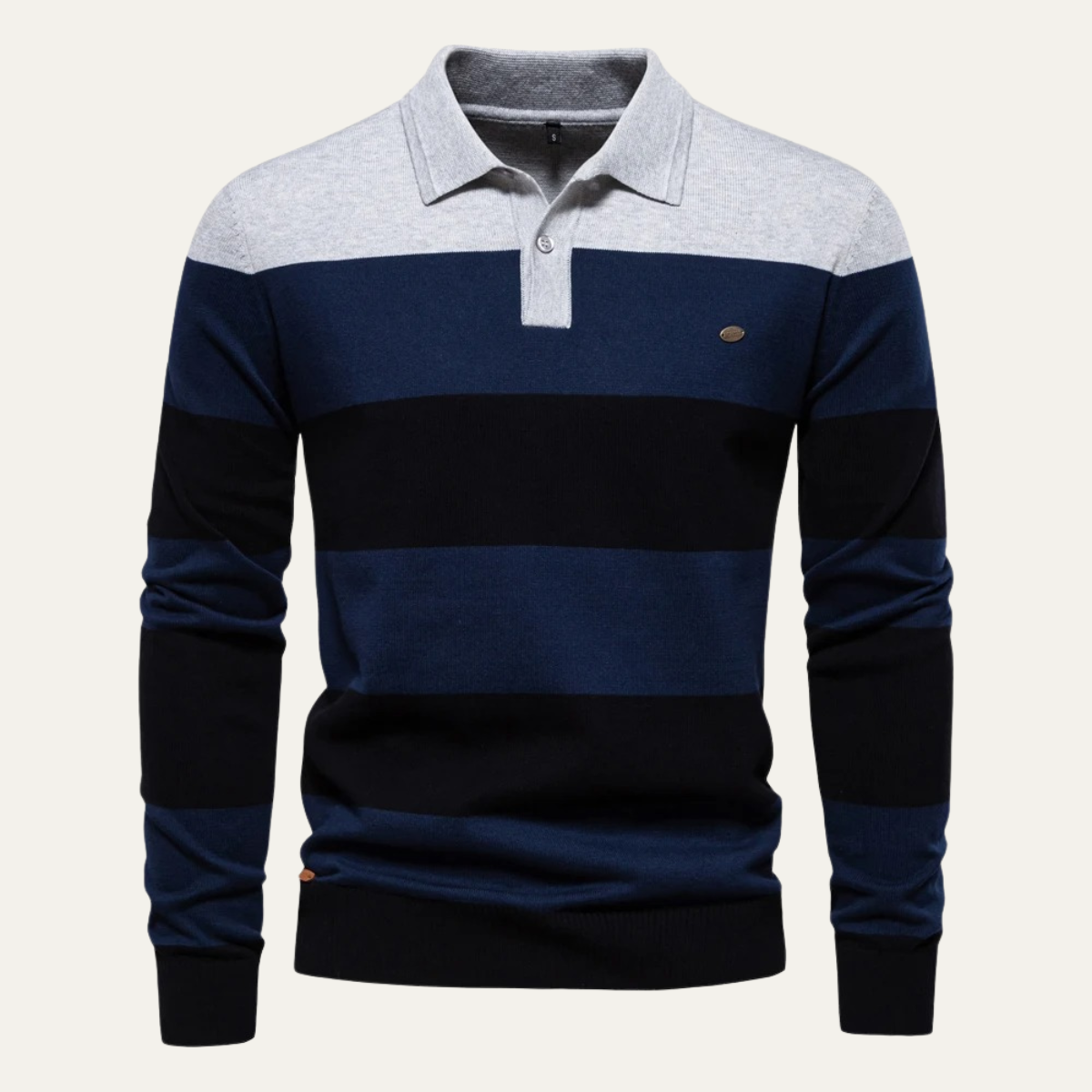 Beau | Men's Striped Polo Sweater Navy Gray Burgundy