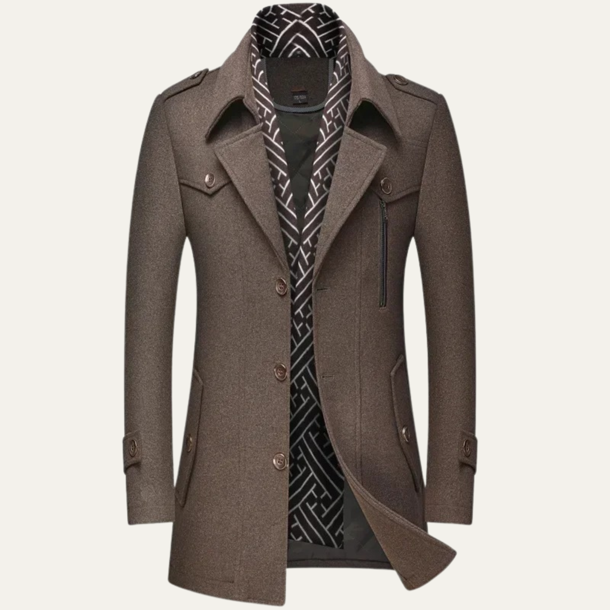 Axel | Men's Navy Wool Blend Trench Coat Lapel Collar