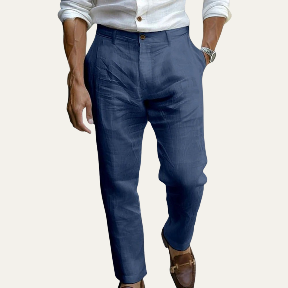 Rhys | Men's Linen Pants Light Blue Straight Leg Ankle