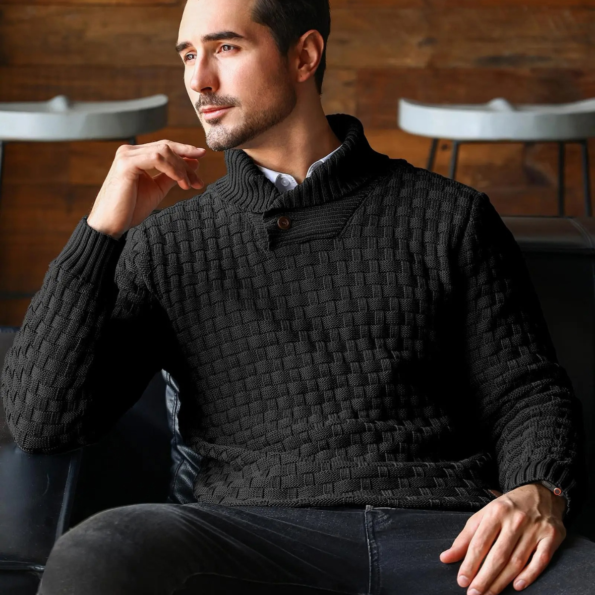 Axel | Men's Turtleneck Cable Knit Sweater Charcoal