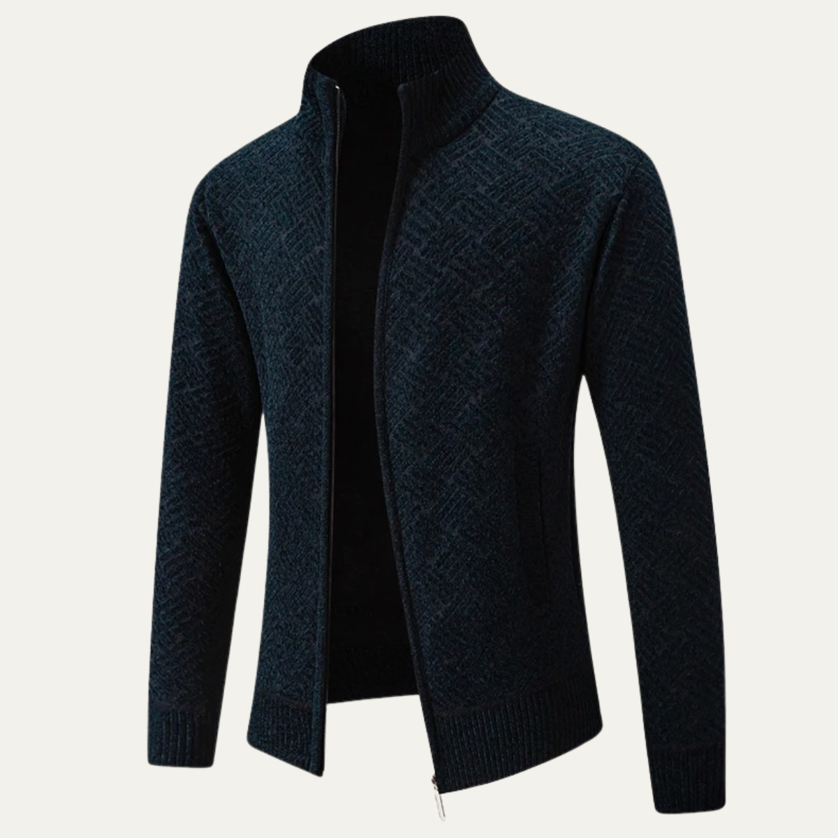 Sage | Men's Diamond Pattern Cardigan Black Zip Up