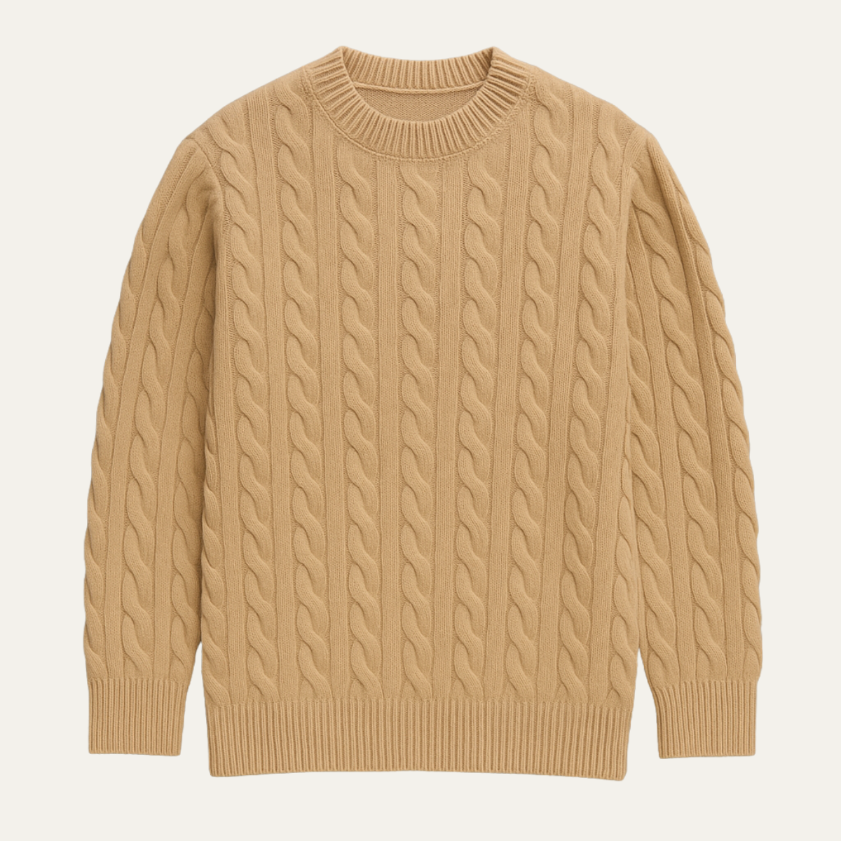 Mia | Men's Cable Knit Sweater Cream Crew Neck