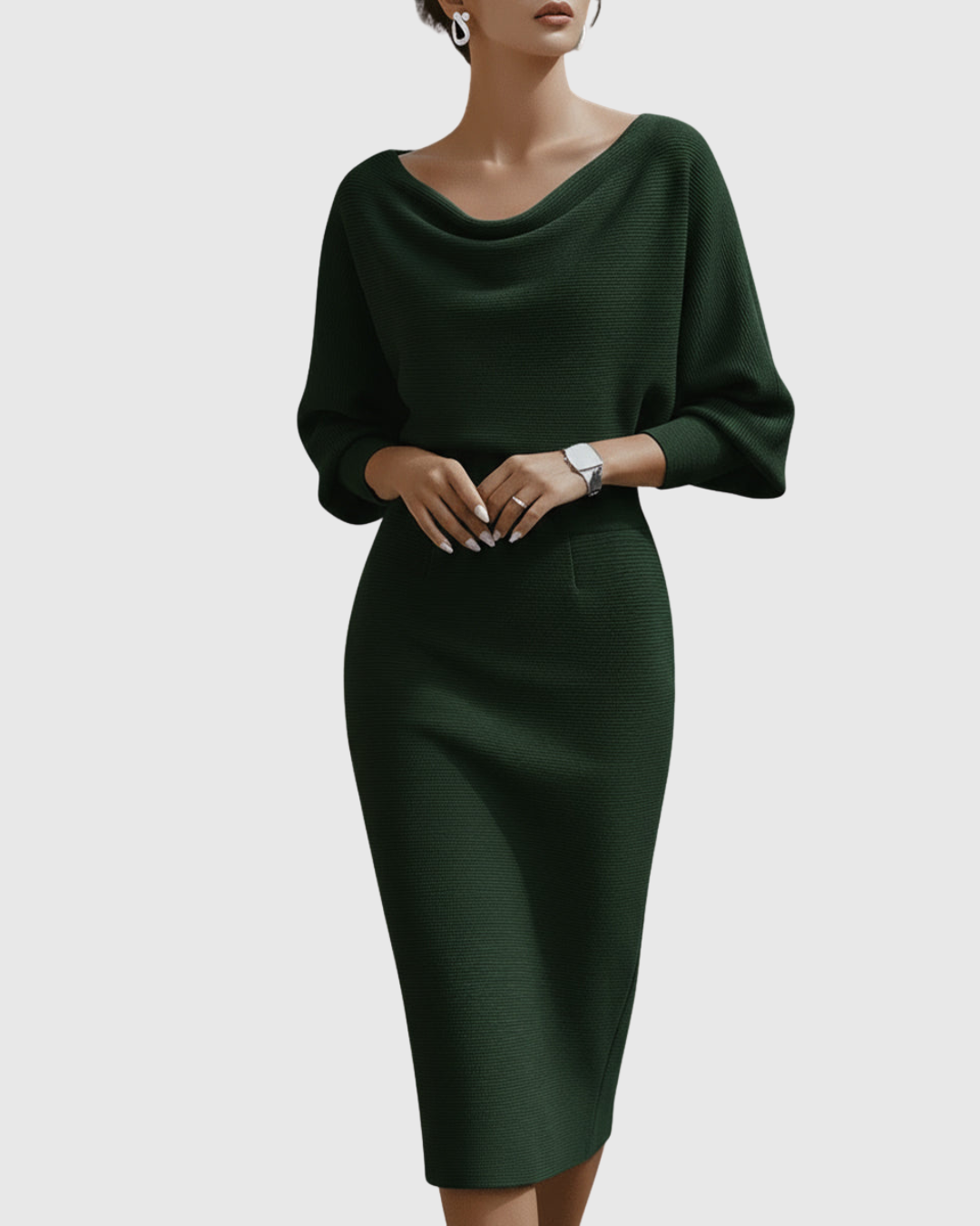 Elise | Women's Cowl Neck Midi Dress Black Long Sleeve