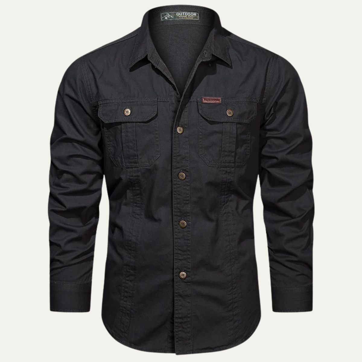 Axel | Men's Casual Button Up Cargo Shirt Cream Long Sleeve