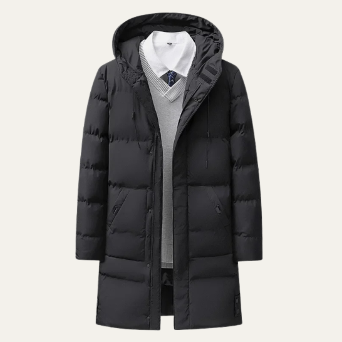Hugo | Men's Puffer Jacket Black Long Hooded Quilted