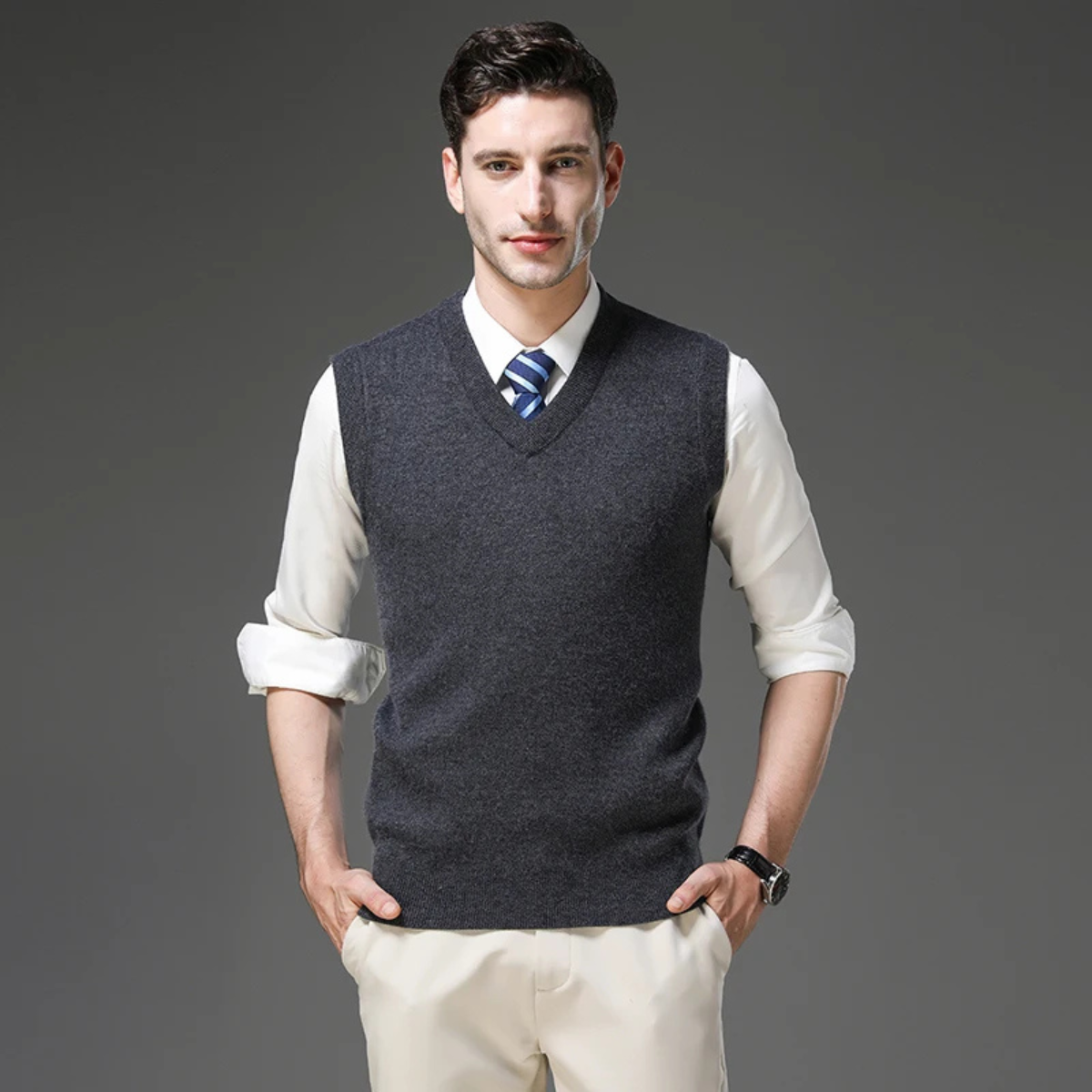 Orson | Men's V Neck Sweater Vest Brown Knit