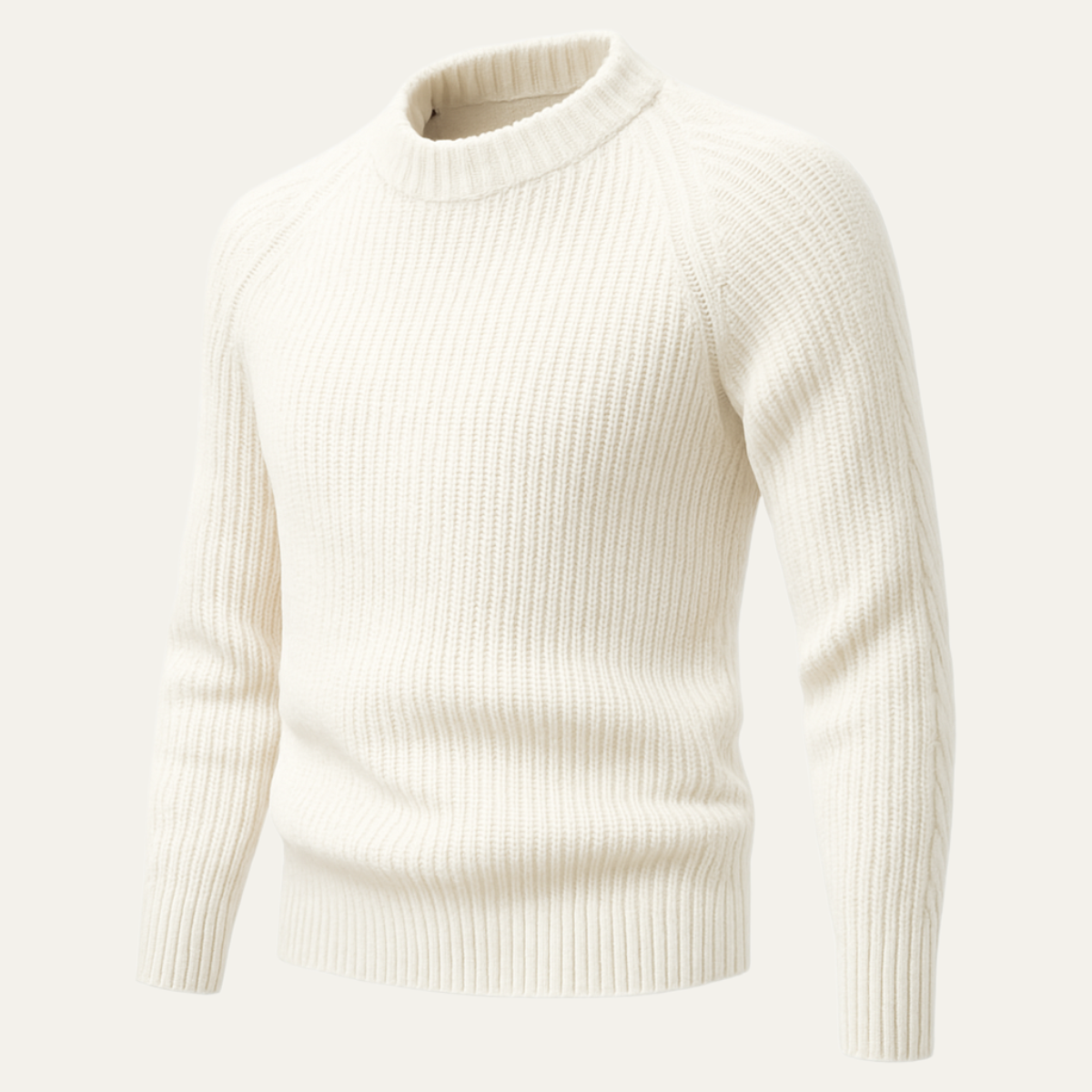 Bram | Men's Crew Neck Sweater Cream Ribbed Knit
