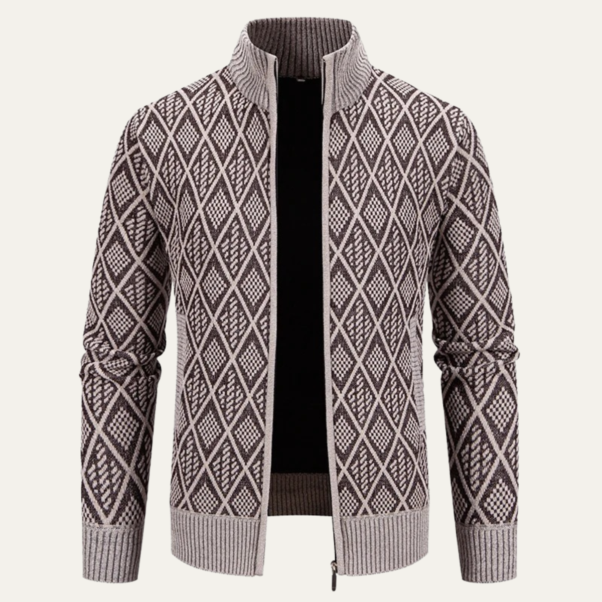 Ezra | Men's Smart Casual Diamond Patterned Cardigan Cream