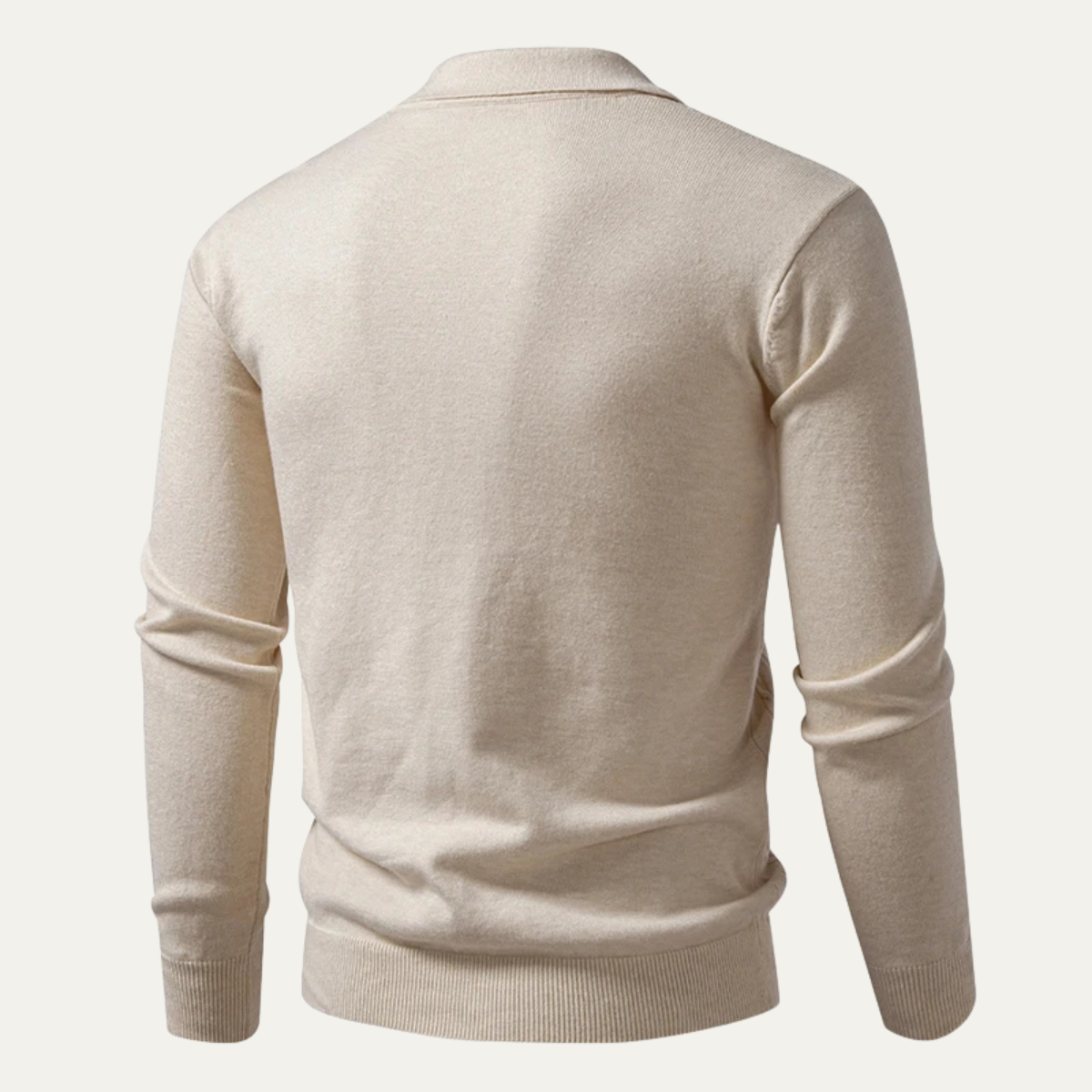 Beau | Men's Cable Knit Polo Sweater Cream Long Sleeve
