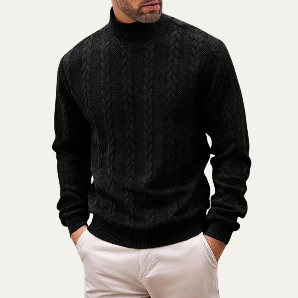 Bram | Men's Cable Knit Turtleneck Sweater Orange