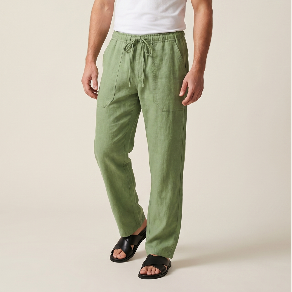 Dama Washington Enzo men's linen pants charcoal wide leg drawstring - view 8