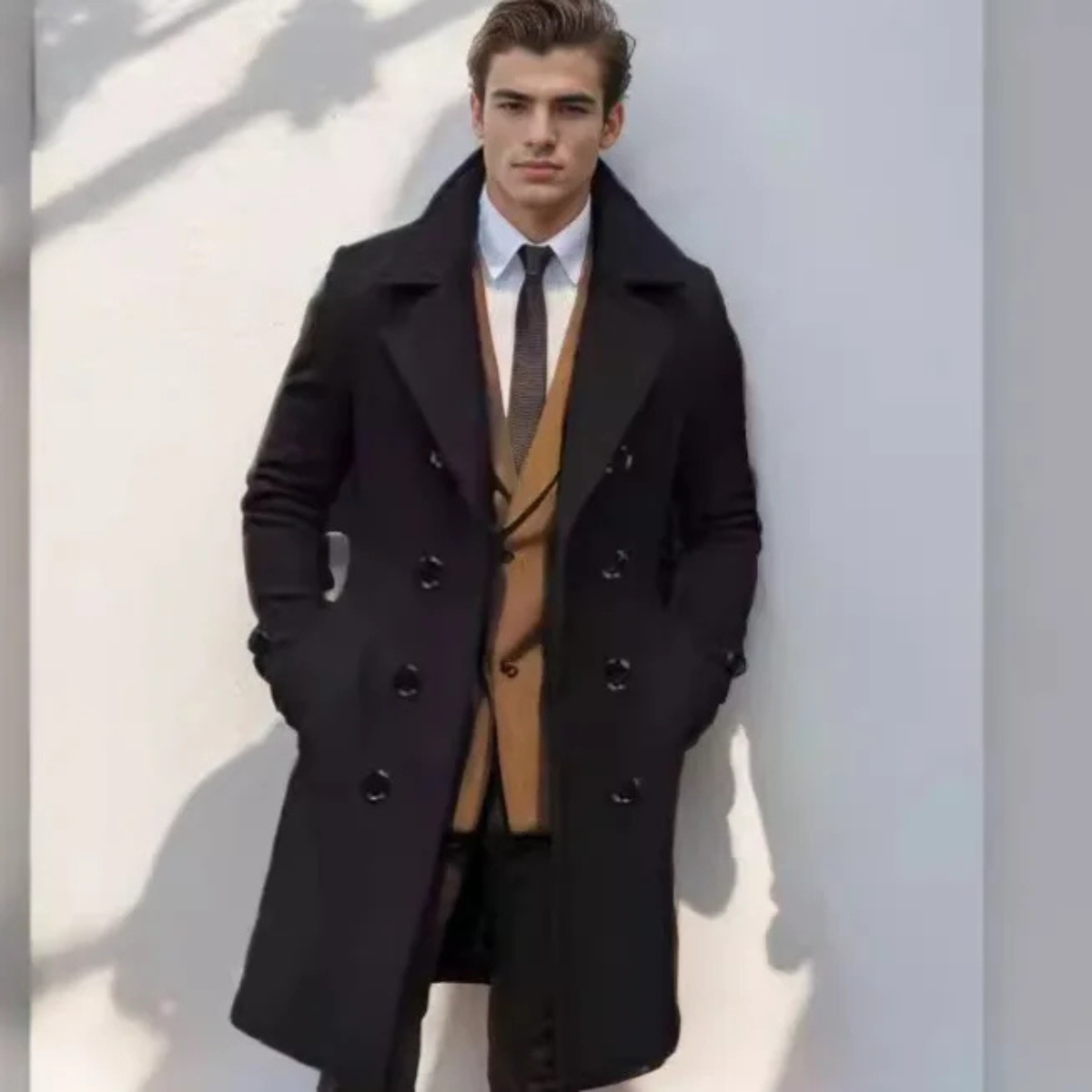 Gavin | Men's Double Breasted Wool Coat Camel Long