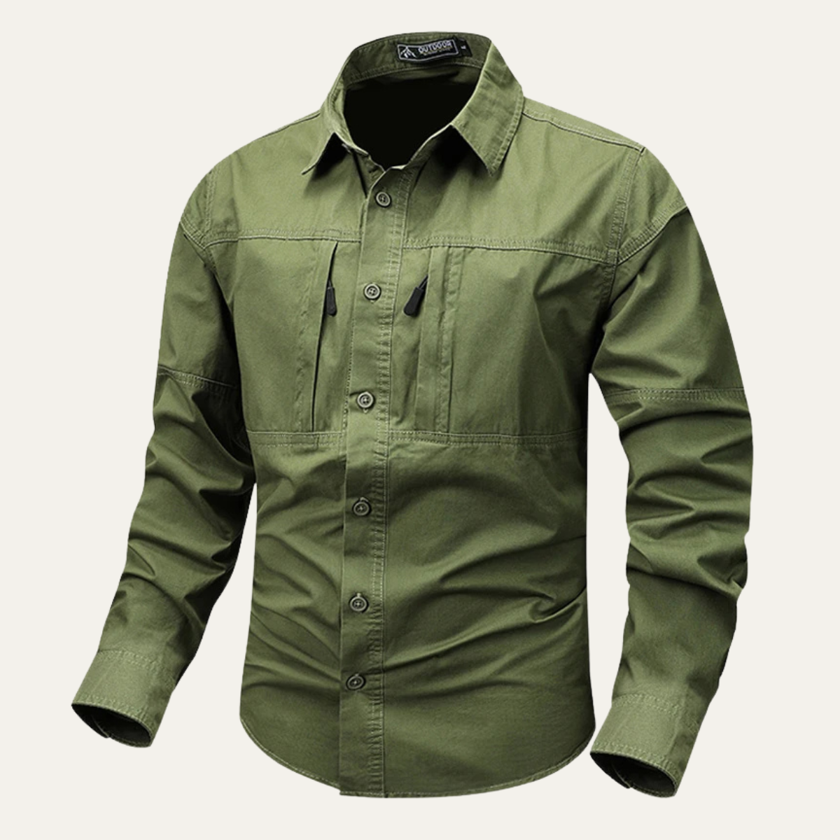 Ezra | Men's Utility Button Up Shirt Olive Green Multiple Pockets