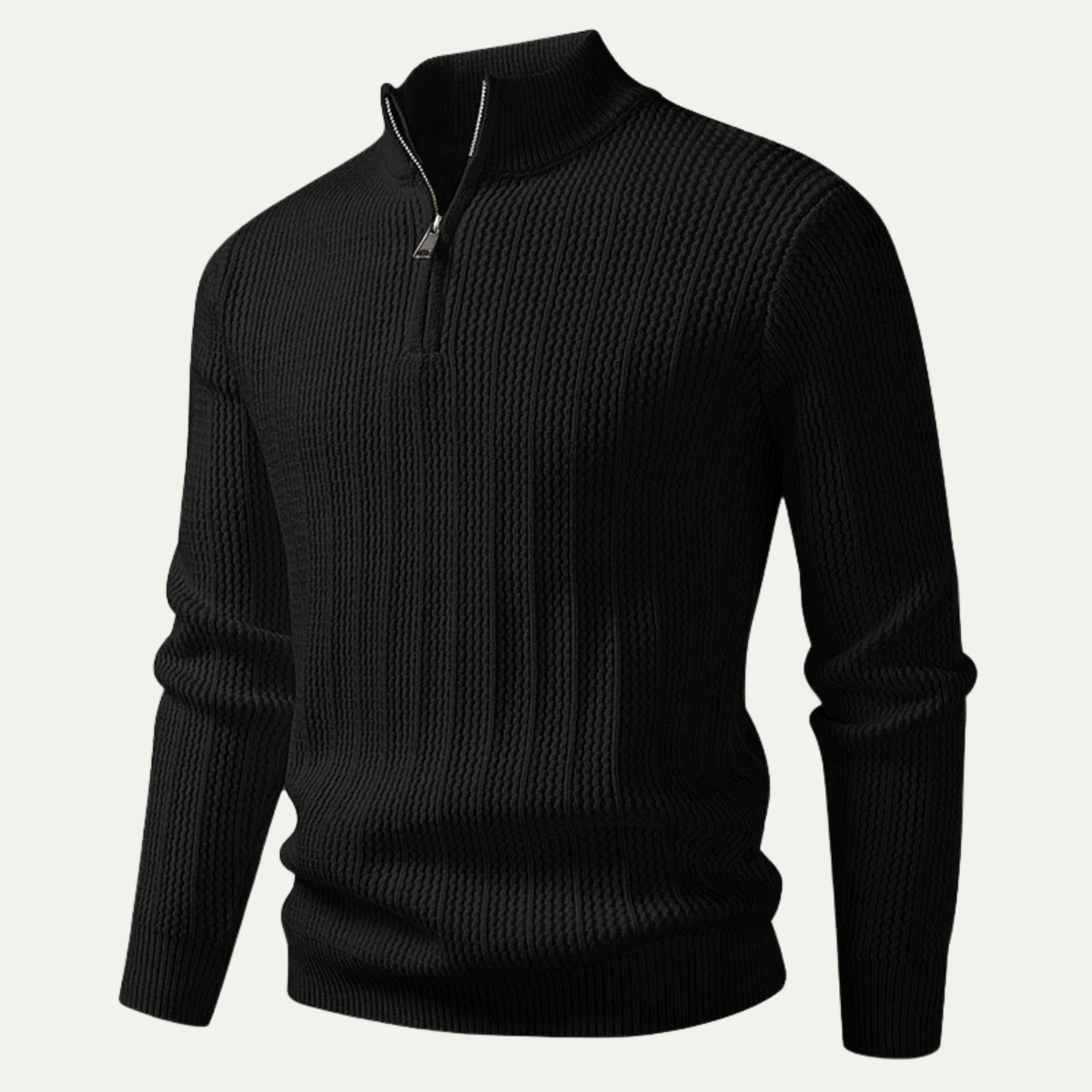 Soren | Men's Quarter Zip Sweater Cream Cable Knit Stand Collar