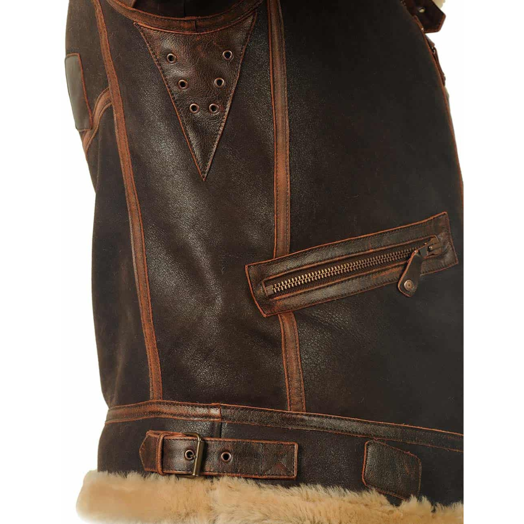 Voss | Men's Sherpa Collar Leather Jacket Brown