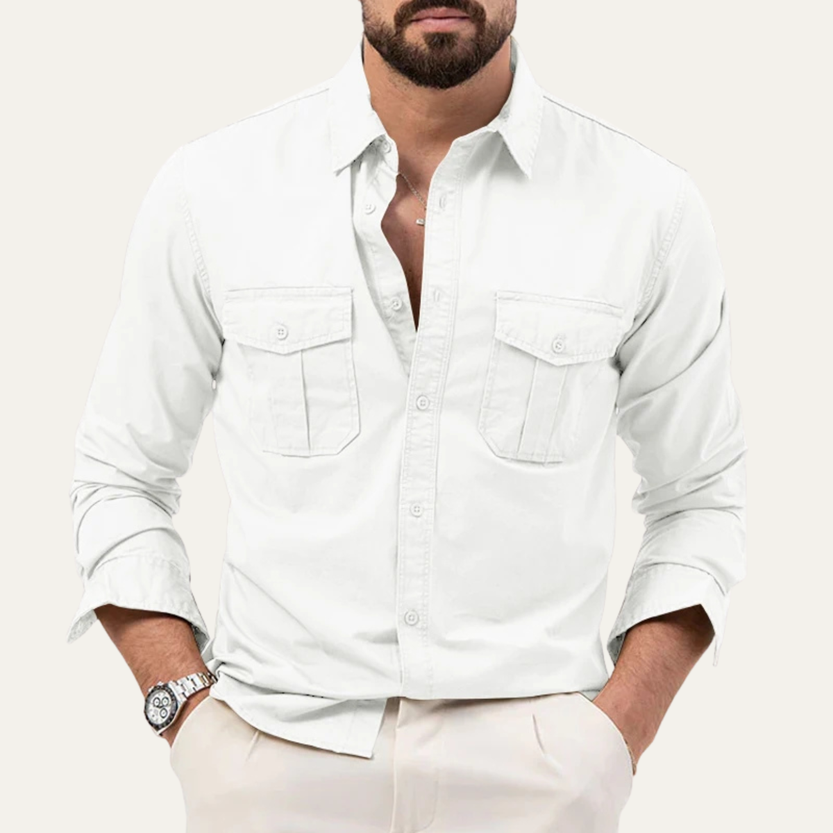 Ezra | Men's Utility Button Up Shirt Olive Long Sleeve