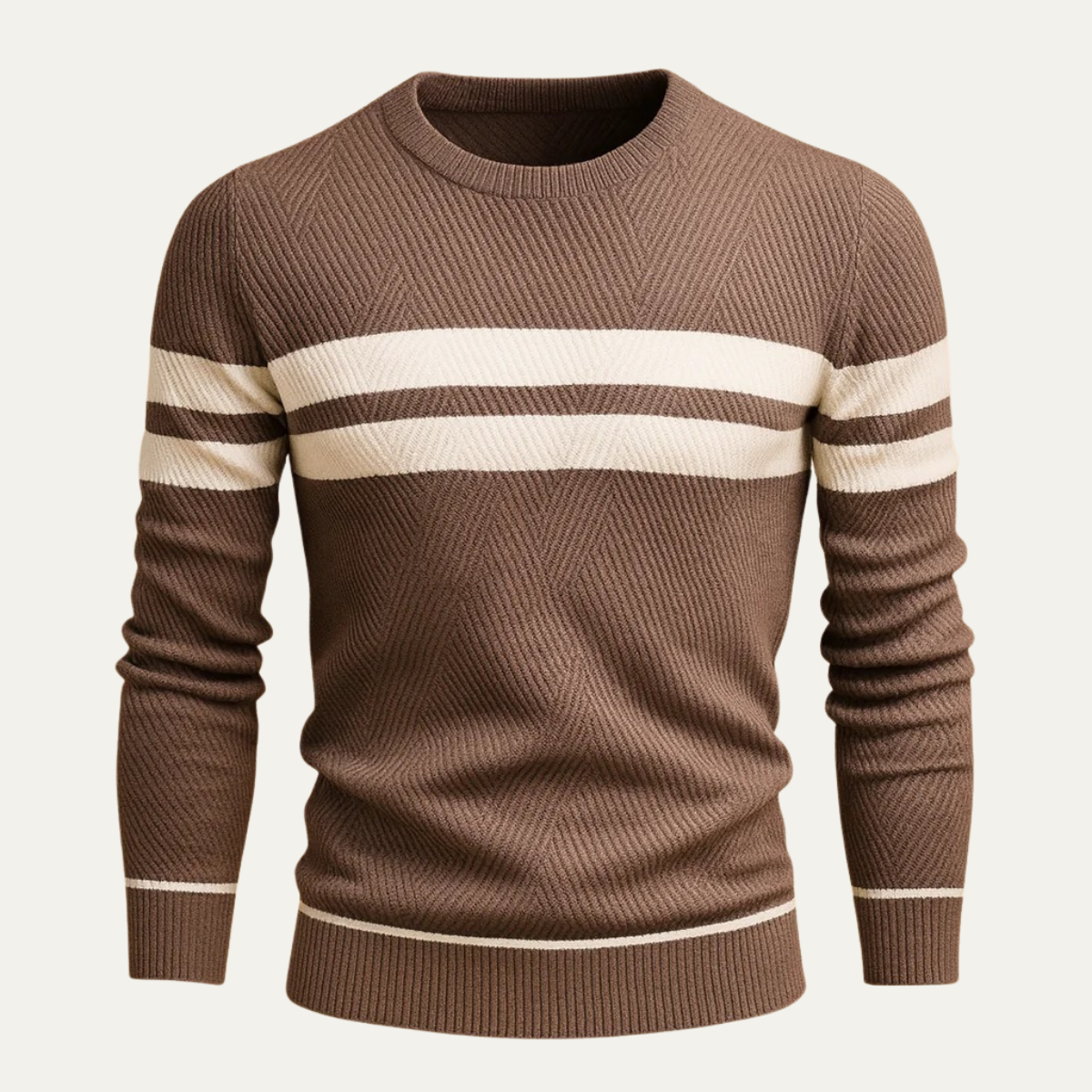 Wren | Men's Striped Crew Neck Sweater Brown Cream