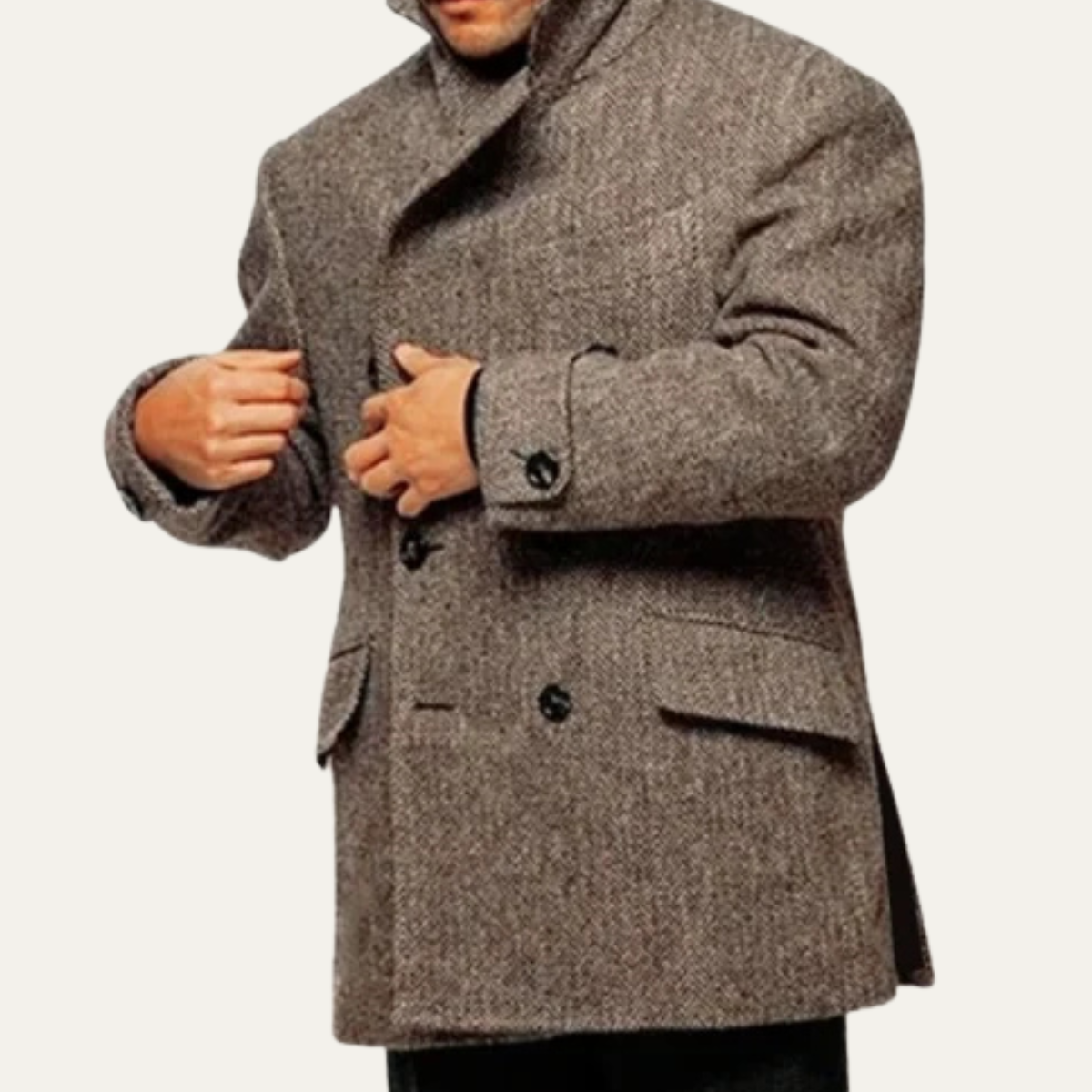 Voss | Men's Double Breasted Tweed Overcoat Gray Wool Blend