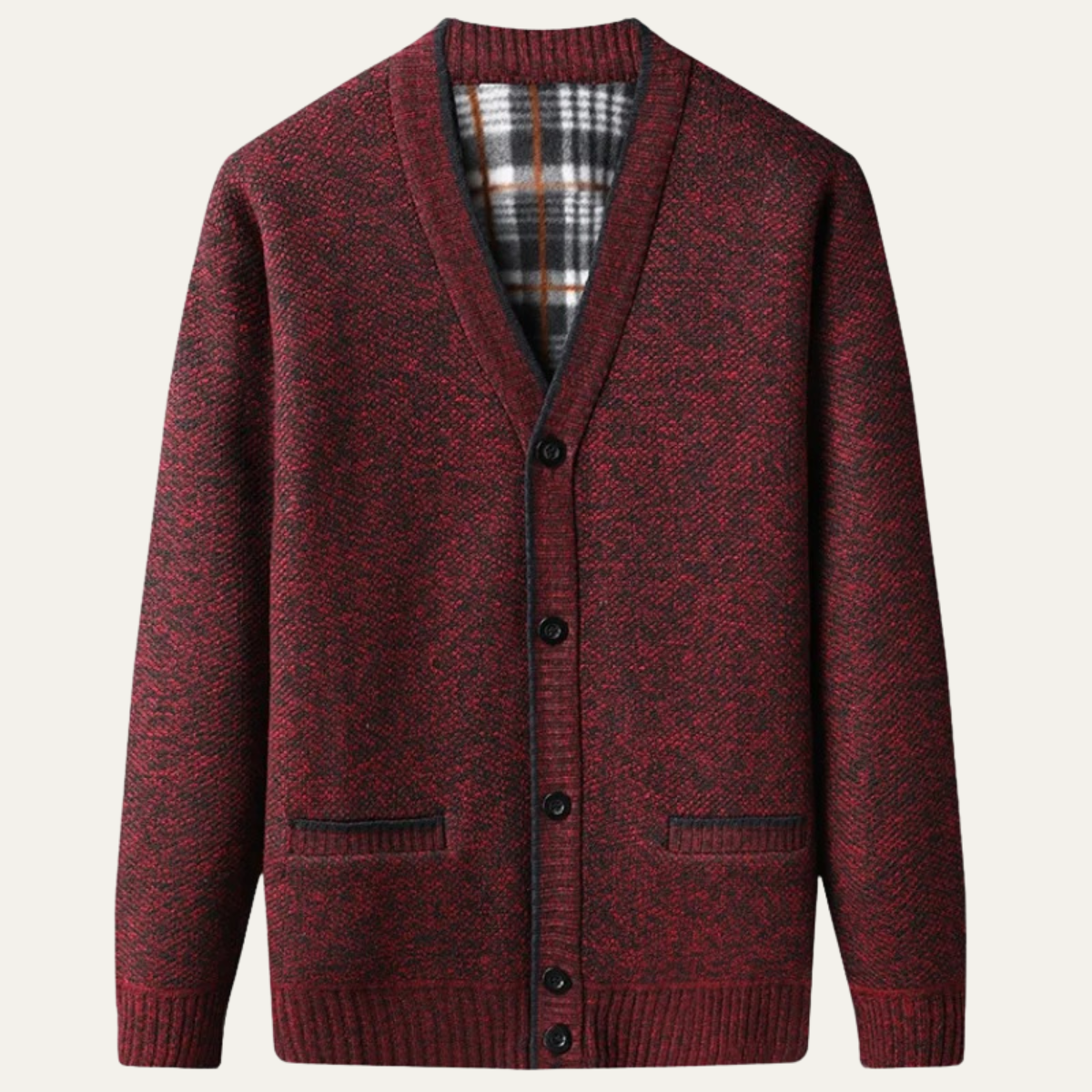 Callum | Men's Gray Cardigan Sweater Button Up Plaid Lined