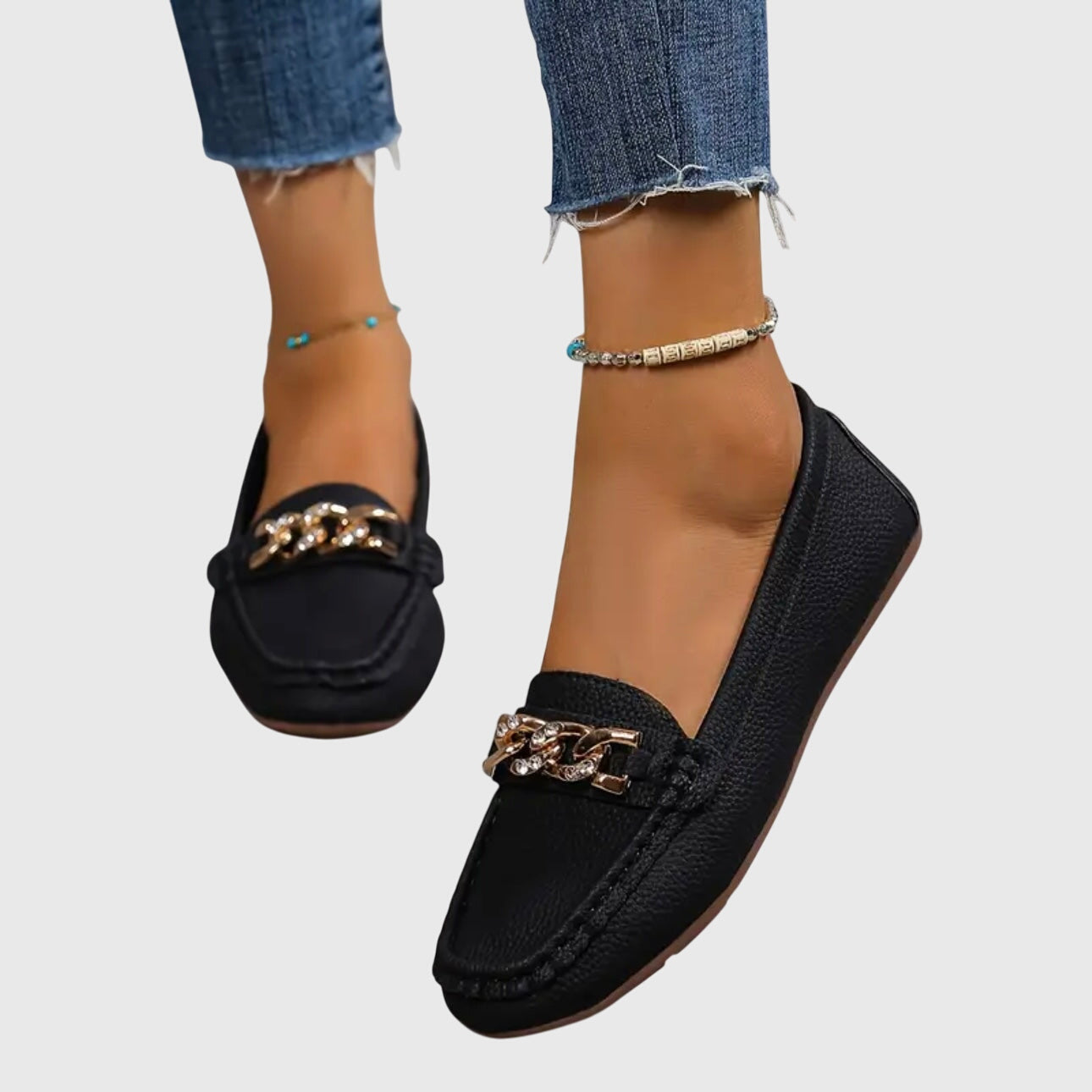 Mia | Women's Chain Link Loafer Cream Gold Accents